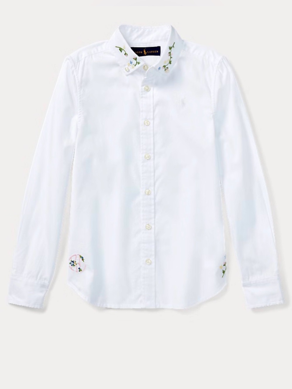 Polo Ralph Lauren Toddler Girls White Floral Embroidered Button Down Shirt